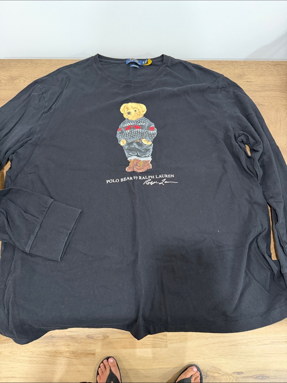 Polo by Ralph Lauren Black Long Sleeve Tee with Teddy Bear Graphic